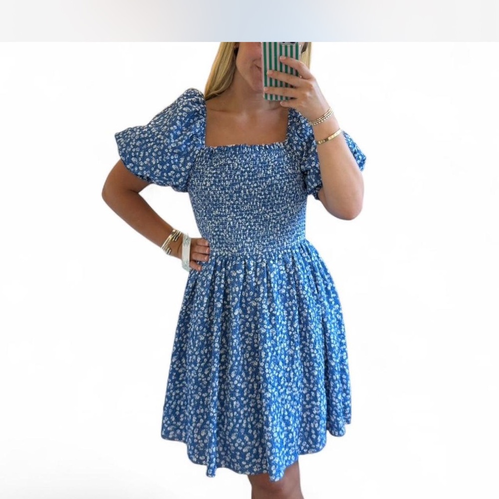Tuckernuck Hyacinth House Blue Floral Puff Sleeve Mini